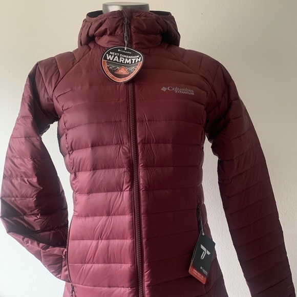 COLUMBIA Women’s Alpha Trail Down Hooded Jacket NWT Small Malbec. # Hiking, Cold - Picture 1 of 15